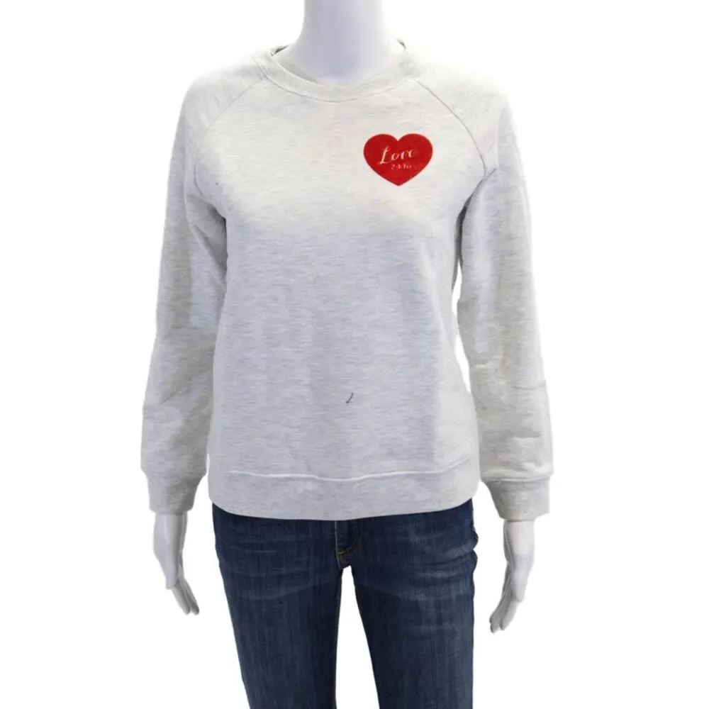 South Parade Womens Pullover Love 24 Hrs Sweatshirt Gray Red Cotton Size XS